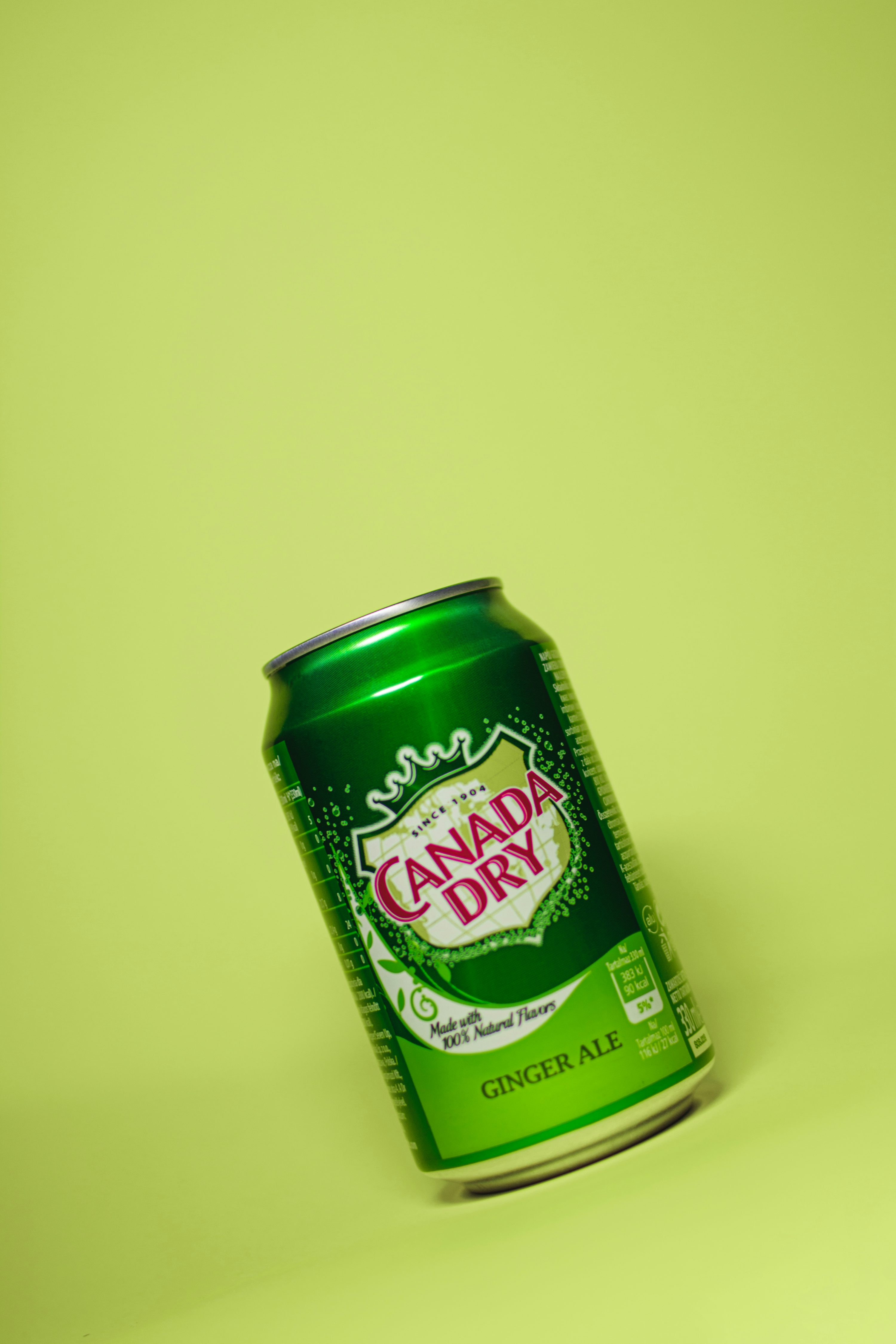 Lattina di ginger ale secco canadese verde e bianco